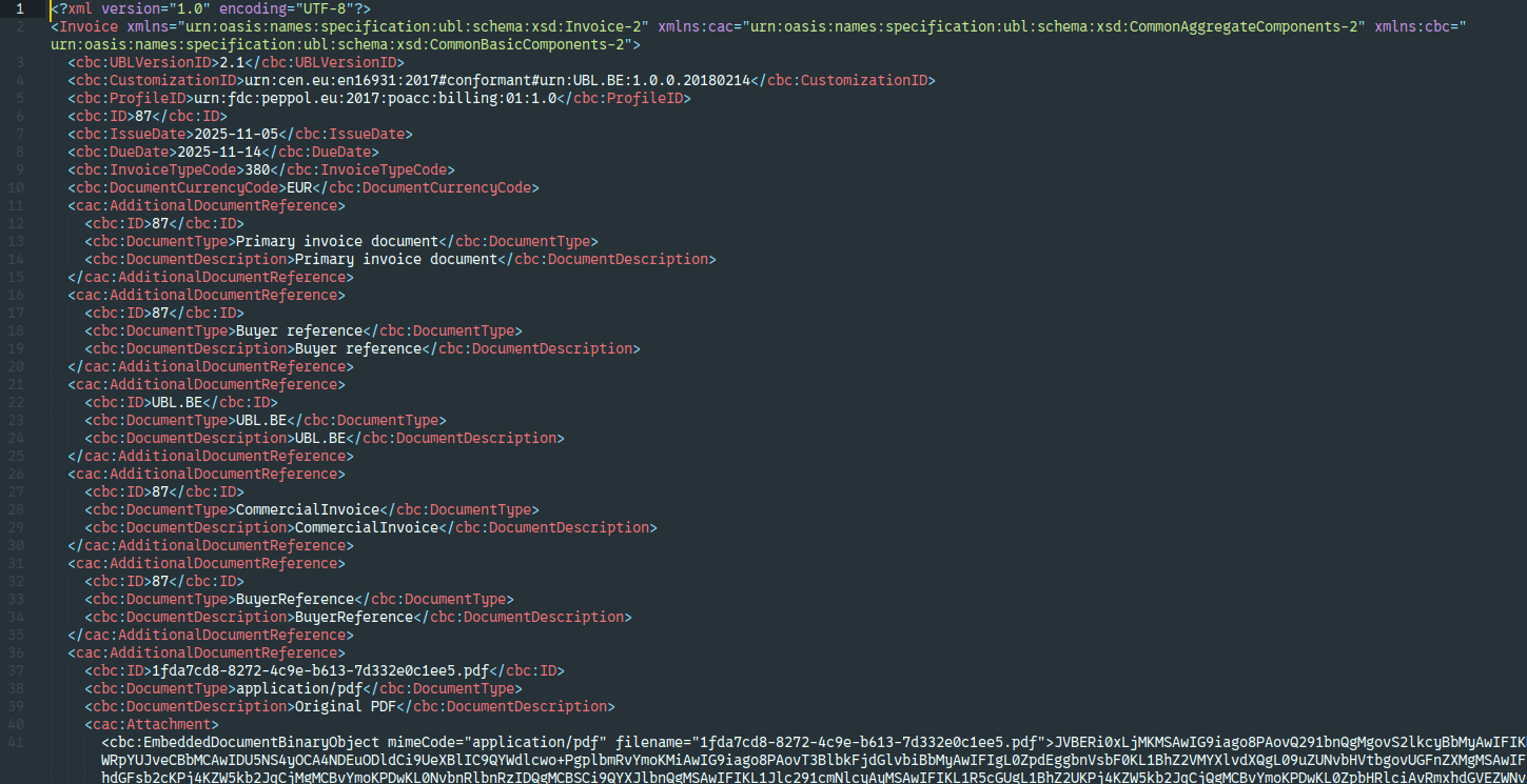UBL-gegevensweergave